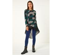 Roman Originals Chiffon Dipped Hem Top Asymmetric Tunic for Women UK Ladies Stretchy Jersey Flared Blouse Smart Fit & Flare Form Casual Loose Longline Party Hanky Tunics - Teal - Size 18