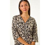 Leaf Print Front Zip Stretch Top Roman Stone 10