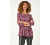 Roman Women's Leaf Print Gathered Tunic Top in Purple | Size: 12 Roman Purple 12