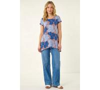 Leaf Print Hanky Hem Tunic Top Roman Blue 10