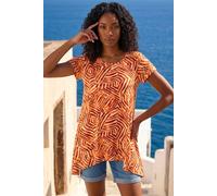 Leaf Print Hanky Hem Tunic Top Roman Orange 10