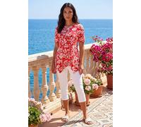 Leaf Print Hanky Hem Tunic Top Roman Pink 10