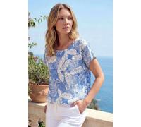 Leaf Print Lace Bubble Hem Top Roman Light Blue 12