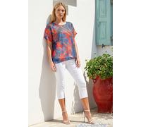 Roman Women's Leaf Print Mesh Overlay Top in Orange | Size: 10 Roman Orange 10