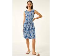 Roman Women's Leaf Print Panel Dress in Blue | Size: 16 Roman Blue 16