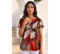 Roman Women's Leaf Print Pintuck Stretch Top in Orange | Size: 12