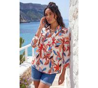 Roman Women's Leaf Print Pintuck V-Neck Top in Orange | Size: 12 Roman Orange 12