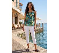 Roman Originals Leaf Print Pleat Front Vest Top for Women UK - Ladies Everyday Holiday Spring Summer Round Neckline Comfy Soft Evening Vacation Work Party - Green - Size 10