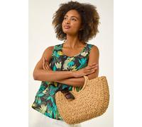 Roman Originals Leaf Print Pleat Front Vest Top for Women UK - Ladies Everyday Holiday Spring Summer Round Neckline Comfy Soft Evening Vacation Work Party - Green - Size 12