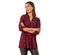 Roman Originals Leaf Print Pleated Top for Women UK - Ladies Everyday Autumn Winter V-Neckline Comfy Soft Evening Vacation Work Party Night Out - Red - Size 12