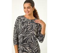 Leaf Print Plisse Top Roman Stone 18