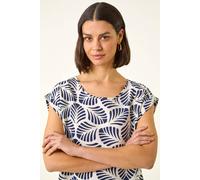 Roman Women's Leaf Print Shell Tunic Top in Navy | Size: 18 Roman Navy 18