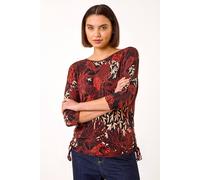 Roman Women's Leaf Print Side Tie Stretch Top in Orange | Size: 20