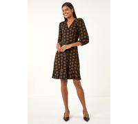 Roman Women's Leaf Print Wrap Stretch Dress in Bronze | Size: 16 Roman Bronze 16