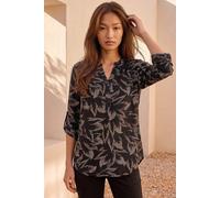 Roman Women's Leaf Puff Print Button Front 3/4 SleeveTop in Beige | Size: 12