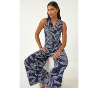 Roman Women's Leaf Puff Print Crossover Jumpsuit in Navy | Size: 20 Roman Navy 20