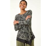 Leaf Puff Print Stretch Top Roman Dark Green 16