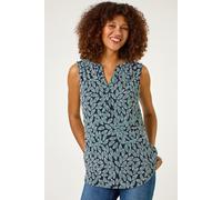 Roman Women's Leaf Puff Print Stretch Top in Teal | Size: 20 Roman Teal 20