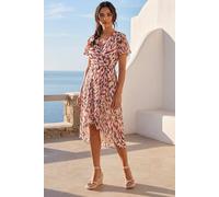 Roman Frill Dress for Women UK Ladies Summer Wrap Chiffon Frill Hem Layered Belted Midi Maxi Tiered Cape Special Occasion Fit & Flare Wedding Guest Swing Skater