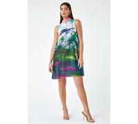 Roman Women's LIMITED Tropical High Neck Chiffon Shift Dress in Green | Size: 10