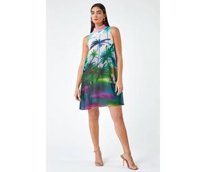 Roman Women's LIMITED Tropical High Neck Chiffon Shift Dress in Green | Size: 12