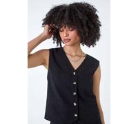 Roman Women's Linen Blend Button Through Waistcoat in Black | Size: 14 Roman Black 14