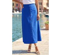 Roman Originals Linen Button Pencil Midi Skirt for Women UK - Ladies Everyday Holiday Spring Summer Comfy Soft Evening Vacation Work Party - Navy - Size 18