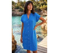 Roman Originals Linen Mix Shift Dress for Women UK - Ladies Everyday Holiday Spring Summer V-Neckline Comfy Soft Evening Vacation Work Party - Royal Blue - Size 20