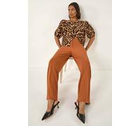 Roman Originals Wide Leg Stretch Trouser for Women UK - Ladies Autumn Everyday Winter Holiday Belt Loops Comfy Side Pockets Soft Crepe Fabric Pants - Rust Long (84 CM) - Size 16