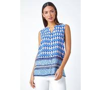 Roman Originals Sleeveless Shirt for Women UK Ladies Blouse Top Button Through Summer Smart Casual Work Cocktail Party Office Holiday Special Occassion Evening Going Out - Blue White Pink - Size 12