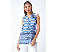 Roman Originals Sleeveless Shirt for Women UK Ladies Blouse Top Button Through Summer Smart Casual Work Cocktail Party Office Holiday Special Occassion Evening Going Out - Blue White Pink - Size 12