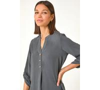Roman Women's Longline Bow Button Woven Top in Grey | Size: 10 Roman Grey 10