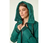 Roman Originals Longline Padded Hooded Coat for Women UK - Ladies Everyday Autumn Winter Comfy Soft Evening Vacation Work Party Night Out - Forest - Size 16