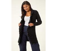 Roman Originals Longline Ruffle Detail Cardigan for Women UK - Ladies Everyday Autumn Winter Comfy Soft Evening Vacation Work Party Night Out - Black - Size 20