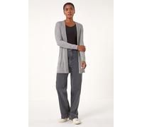 Roman Originals Ribbed Edge to Edge Cardigan for Women UK - Ladies Autumn Everyday Winter Holiday Pull-On Long Sleeves Comfy Soft Vacation Work - Light Grey - Size 14