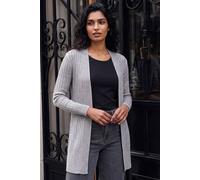 Roman Originals Ribbed Edge to Edge Cardigan for Women UK - Ladies Autumn Everyday Winter Holiday Pull-On Long Sleeves Comfy Soft Vacation Work - Light Grey - Size 18