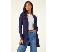 Roman Originals Ribbed Edge to Edge Cardigan for Women UK - Ladies Autumn Everyday Winter Holiday Pull-On Long Sleeves Comfy Soft Vacation Work - Midnight Blue - Size 10