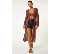 Roman Women's Longline Tie Cotton Blend Knit Cardigan in Chocolate | Size: 18 Roman Chocolate 18