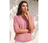 Roman Originals Mesh Bubble Hem Stretch Top for Women UK - Ladies Everyday Holiday Spring Summer Round Neckline Comfy Soft Evening Vacation Work Party - Pink - Size 10
