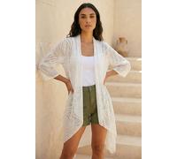 Roman Women's Mesh Sheer Longline Kimono - Ladies Fashion Cover ups for Formal Fancy Casual Everyday Work Evening Dinners Party Christmas New Years Occasions - Burnout White - Size 12
