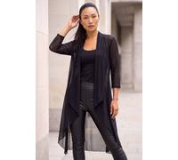 Roman Women's Mesh Sheer Longline Kimono - Ladies Fashion Cover ups for Formal Fancy Casual Everyday Work Evening Dinners Party Christmas New Years Occasions - Black - Size 12
