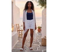 Roman Originals Women's Mesh Sheer Longline Kimono - Ladies Fashion Cover ups for Formal Fancy Casual Everyday Work Evening Dinners Party Christmas New Years Occasions - Ivory - Size 18
