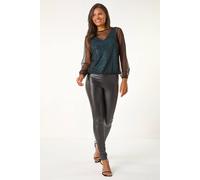 Roman Women's Mesh Overlay Sparkle Top in Teal | Size: 20 Roman Teal 20