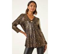 Roman Women's Metallic Animal Print Tunic Top in Gold | Size: 10 Roman Gold 10