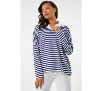 Roman Originals Stripe Mock Shirt Top for Women UK - Ladies Everyday Holiday Spring Summer Shirt Style Collar Comfy Soft Evening Vacation Work Party - Navy - Size L