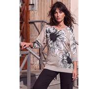 Roman Women's Mono Embellished Floral V-Neck Jumper in Light Grey | Size: 16