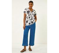 Roman Women's Mono Floral Print Pleat Front Top in Black | Size: 10 Roman Black 10