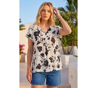 Roman Women's Mono Floral Print Pleat Front Top in Black | Size: 12