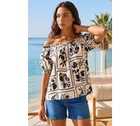 Roman Women's Mono Print Bardot Top in Black | Size: 12 Roman Black 12