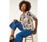 Roman Women's Mono Print Bardot Top in Black | Size: 18 Roman Black 18